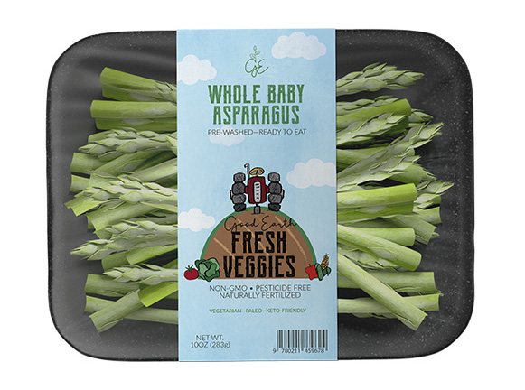 tray of asparagus with Good Earth label