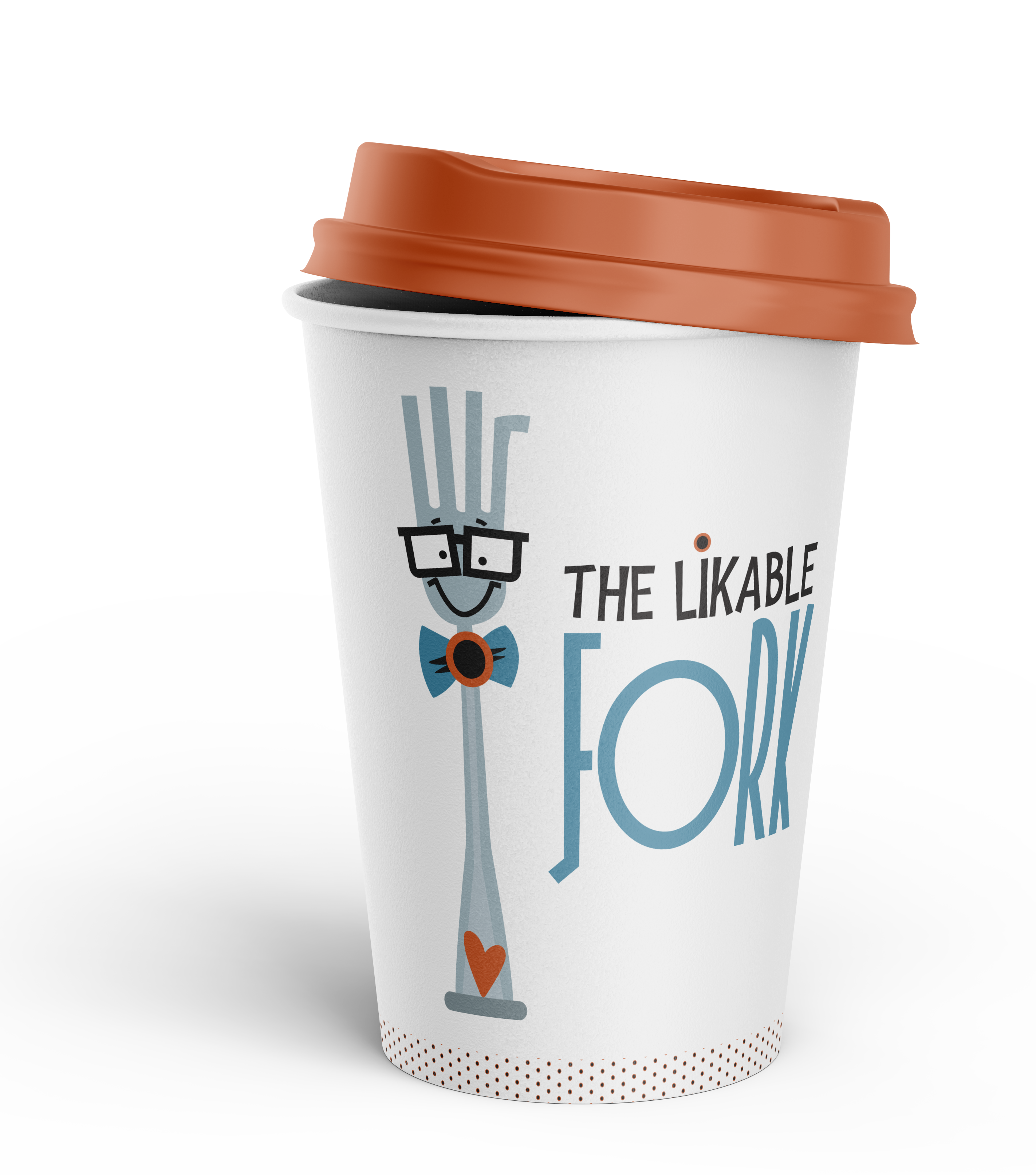 disposable coffee cup with likable fork logo