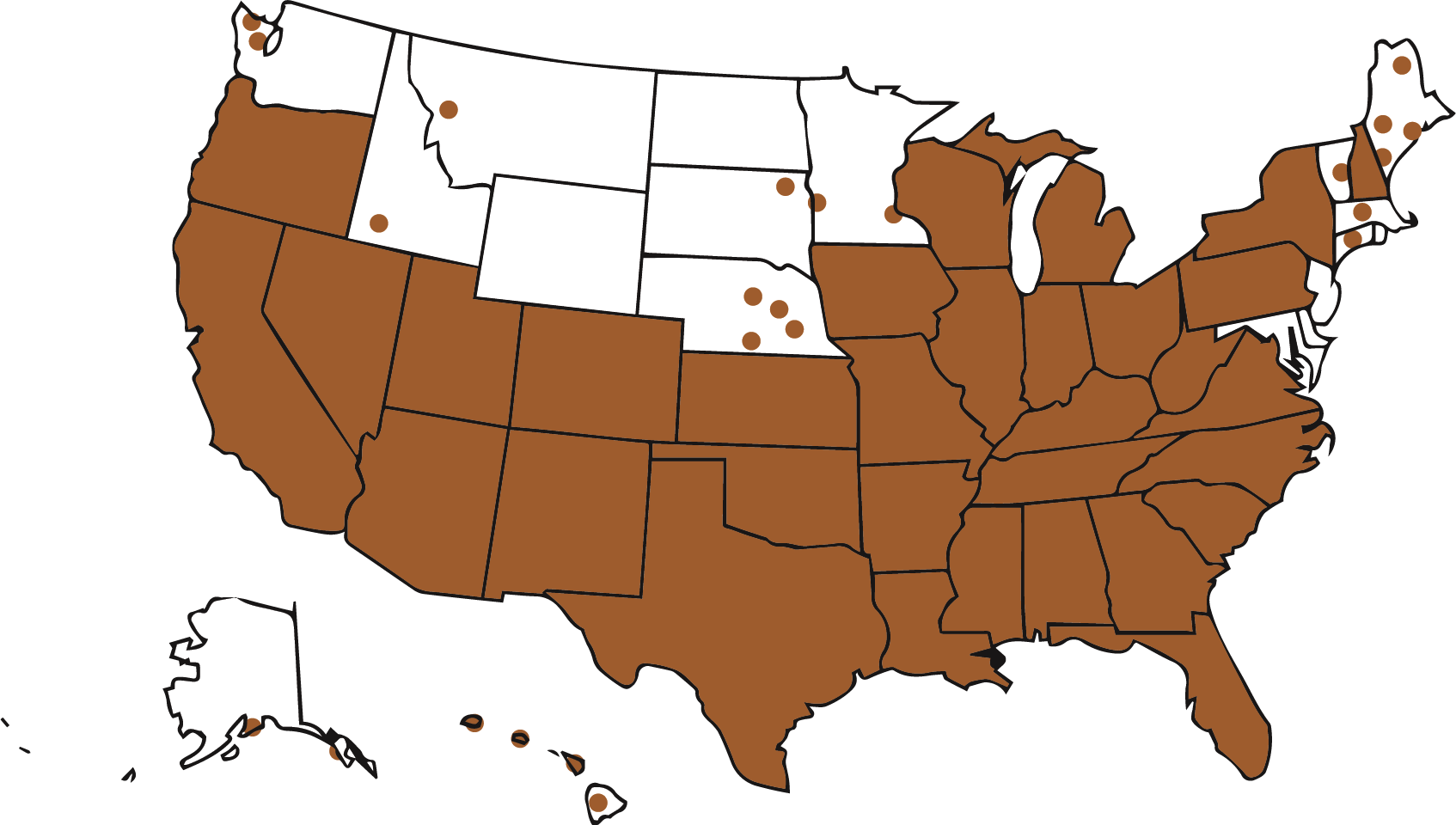 map of the United States showing feral hog distribution