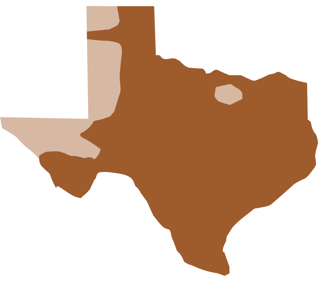 vector map of Texas showing feral hog distribution by color