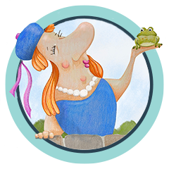 illustration of a princess holding a frog that doesn't want to be kissed