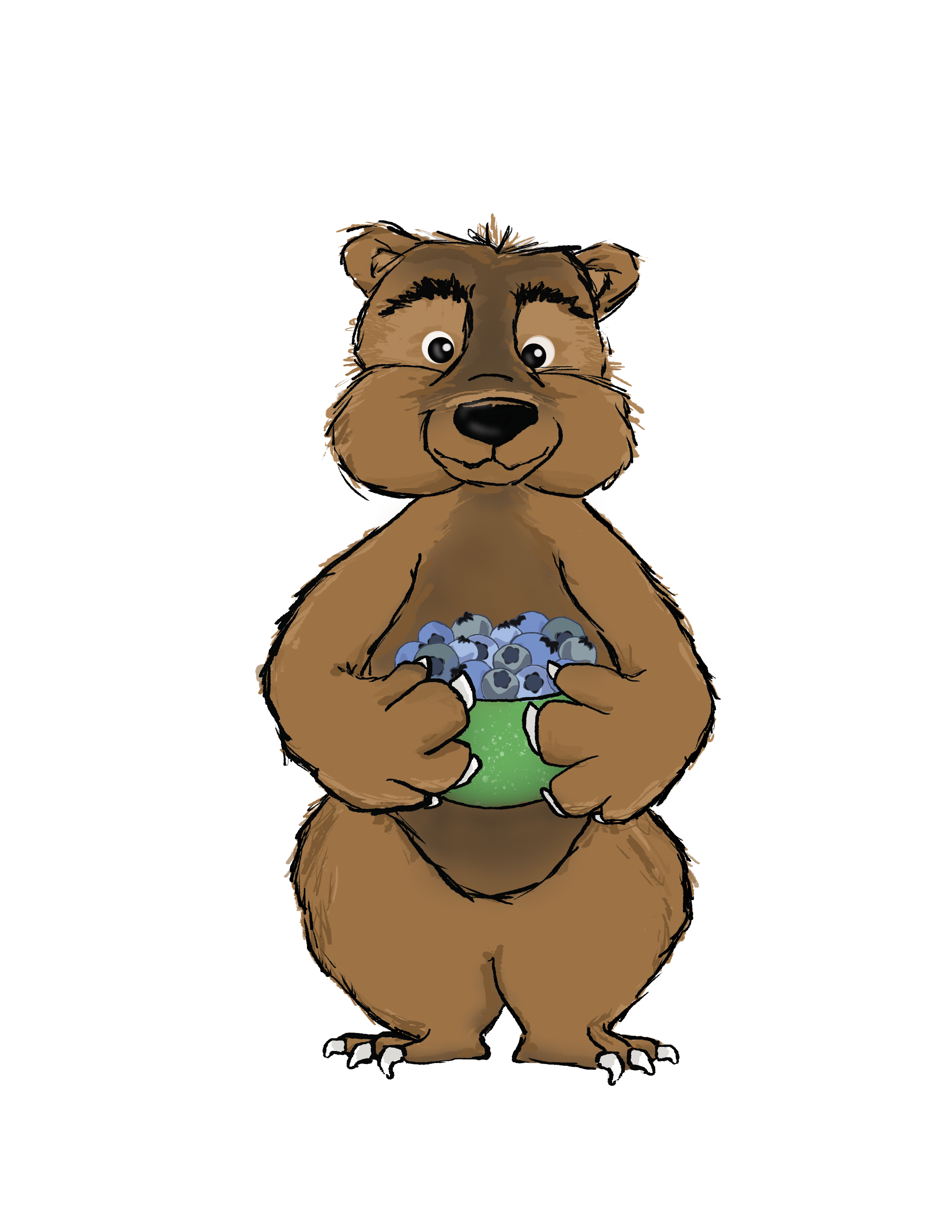 cartoon bear holding a bowl of blueberries